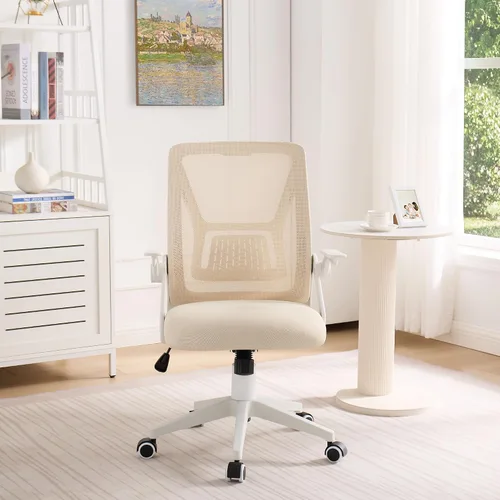 Vista 2 de VECELO Silla de oficina ergonómica giratoria de respaldo medio con brazos ajustables, soporte lumbar de malla para trabajo de computadora
