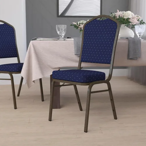 Vista 29 de EMMA + OLIVER Silla de banquete con respaldo de corona, tela estampada beige/marco dorado