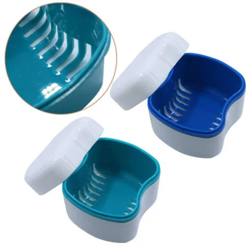 Vista 3 de Taza de dentadura, caja de baño para dentadura postiza, caja de baño para limpieza, almacenamiento y recuperación, color aleatorio, 1 pieza