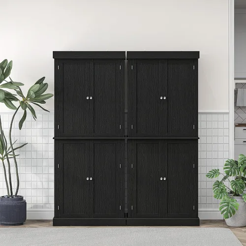 Vista 9 de HOMCOM Gabinete alto de la despensa de cocina de 72,5" grano de madera Fibras de madera negra