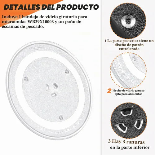 Vista 2 de Bandeja giratoria de vidrio para microondas de 12 1/2" de Beaquicy - Reemplazo para microondas GE, Kenmore, Samsung, Hotpoint - Plato de 31,8 cm