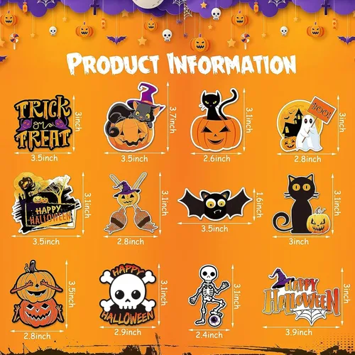Vista 2 de QODOLSI 12 calcomanías para el cuerpo de Halloween para automóvil, adsorción, calabaza, fantasma, mago, personalidad, impresión clara, adornos