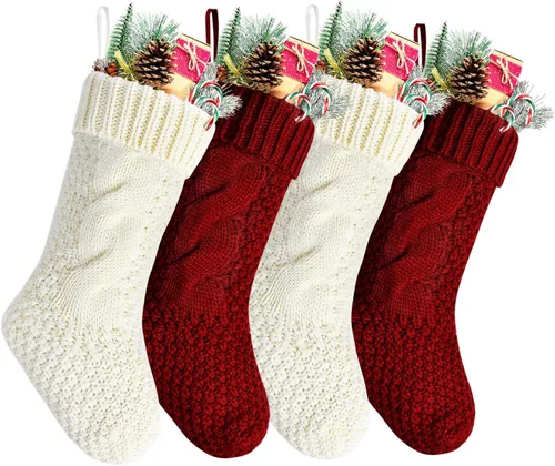 Vista 10 de Paquete de 4 calcetines navideños de punto, color burdeos, 14 pulgadas