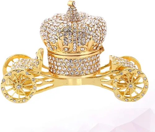 Vista 5 de EXCEART Joyero de decoración de calabaza, caja de joyería europea de calabaza con corona de carruaje, soporte de joyería de cristal con bisagras
