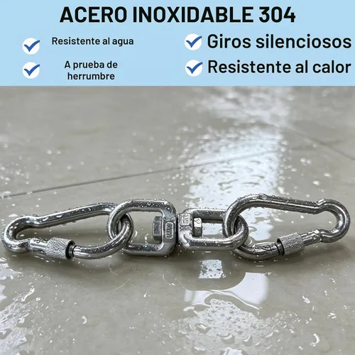 Vista 3 de 2+1 - Anillo giratorio de acero inoxidable 304 de alta resistencia de 2400 libras, gancho giratorio de doble extremo con ganchos a presión