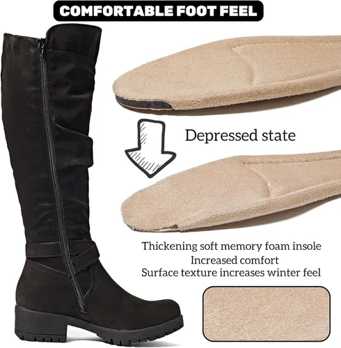 Vista 3 de Botas altas hasta la rodilla para mujer, elegantes y cómodas, con punta redonda, cierre de cremallera lateral, para otoño e invierno para mujer
