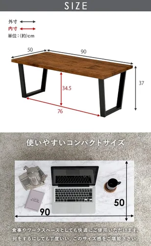 Vista 2 de Hagiwara LT-4395MBK Low Table, Center Table, Table, Desk, Marble Top x Steel Legs, Chic Modern, Living Room, Sofa Table, Width 35.4 inches (90 cm)