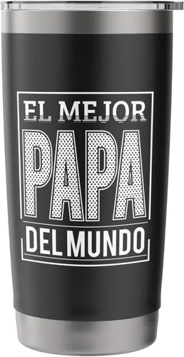 Vista 3 de El Mejor Papa del Mundo - Vaso aislado de acero inoxidable con diseño de papá mexicano español