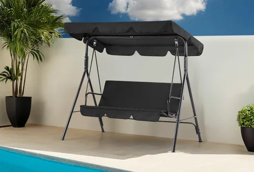 Vista 2 de MCombo - Silla de columpio para patio al aire libre, sillón balanceable con toldo ajustable para 3 personas, cojines extraíbles, 4003