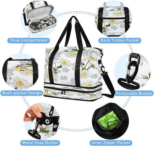 Vista 5 de Flradish Forget-me-not Flower Sports Gym Bag,Travel Duffel bag with Wet Pocket & Shoes Compartment Lightweight Waterproof Overnight Bag for Men Women