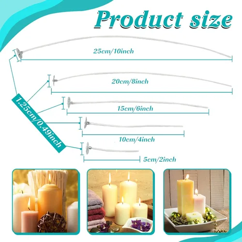 Vista 2 de 250 mechas de velas para fabricación de velas de 2, 4, 6, 8, 10 pulgadas, mechas de algodón preenceradas con bajo contenido de humo, suministros