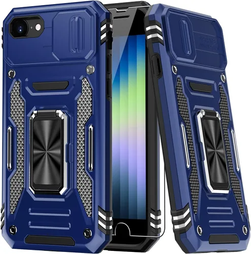 Vista 14 de MERRO Funda para iPhone 13 Pro con protector de pantalla, protección de cámara deslizante, funda resistente de grado militar con soporte magnético