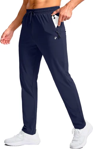 Vista 12 de Pudolla Pantalones deportivos altos para hombre con entrepierna de 32/34/36/38 pulgadas con bolsillos con cremallera, pantalones deportivos ligeros