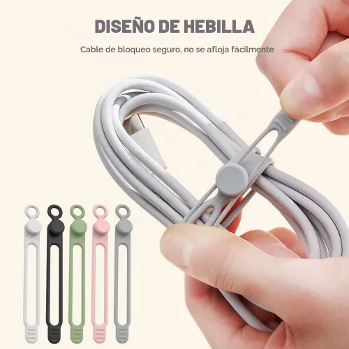 Vista 5 de Organizador de cables de datos, 2025 nuevas bridas de cable de silicona reutilizables organizador de gestión de cables para agrupar y sujetar cables