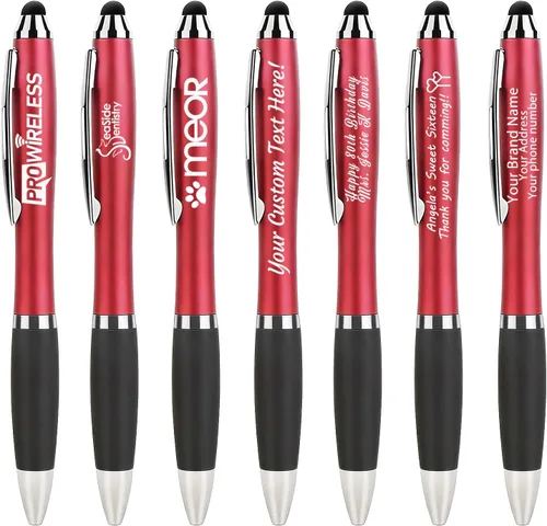 Vista 12 de 100 bolígrafos con logotipo personalizado con punta de lápiz capacitivo, bolígrafos de acción de clic Negro