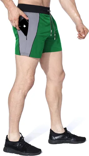 Vista 2 de BROKIG - Pantalones cortos para el gimnasio de 5 in para hombres, para correr, entrenamiento ligero, con cintura elástica y bolsillos