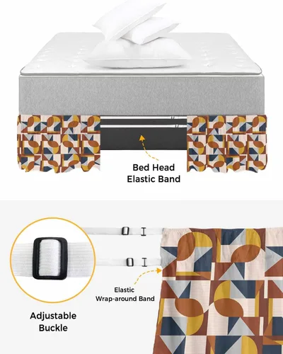 Vista 4 de Falda de cama retro moderna, tamaño Queen de 16 pulgadas de caída, ajustable y elástica, plisada, con volantes de lujo para cama base individual