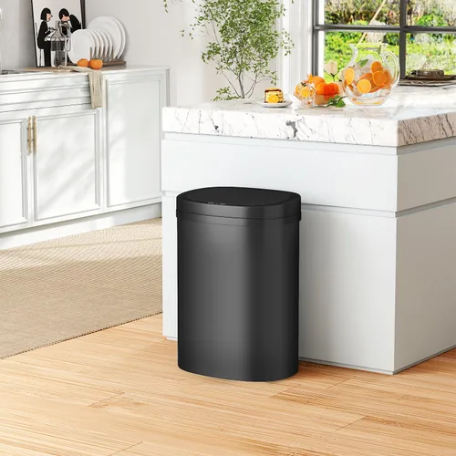 Vista 2 de PayLessHere Bote de basura de plástico de 13 galones Negro Tapa automática sin contacto con sensor de movimiento Bote de basura de cocina