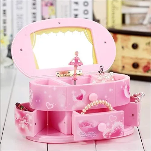 Vista 2 de Sohapy - Joyero musical para niña con espejo de bailarina 3 cajones color rosa