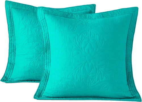 Vista 14 de WINLIFE Funda de almohada acolchada 100% algodón con estampado floral tamaño estándar (azul bebé)