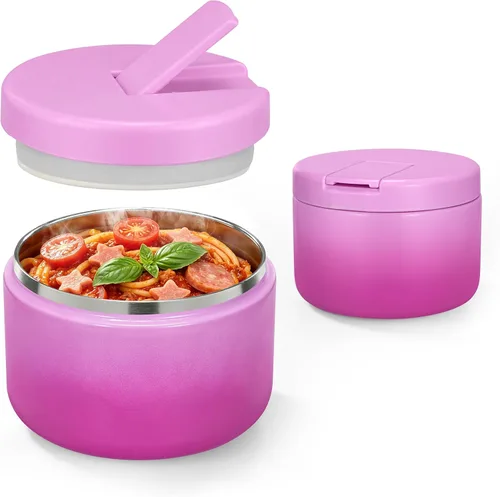 Vista 25 de Pawtong Tarro de comida aislado al vacío de 12 onzas con tapa de hebilla, termo de sopa de boca ancha para comida caliente para niños, contenedor