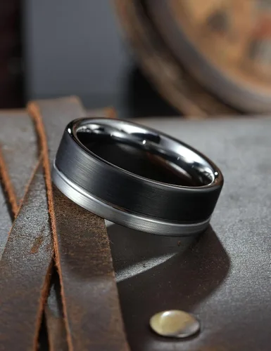 Vista 23 de King Will Anillo de boda de carburo de tungsteno para hombre con diseño de ranura, 6/7/0.315 in de ancho, acabado cepillado/pulido para hombre