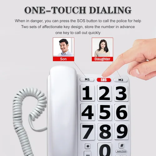 Vista 4 de Teléfono con cable de botón grande, los mejores teléfonos fijos para personas mayores, volumen ajustable, timbre y altavoz extra fuerte, teléfonos