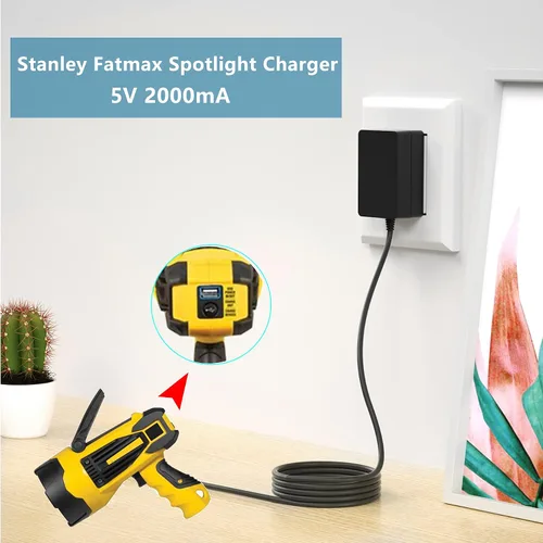 Vista 2 de Repuesto para cargador Stanley Fatmax compatible con Stanley SL10LEDS SL10LEDSL 5V linterna cable de alimentación
