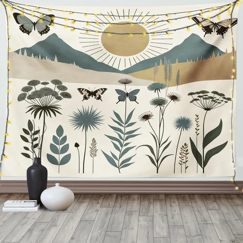 Vista 166 de Ambesonne Tapiz hippie, abrazo de hongos de ensueño y árbol de la vida místico y mandal verde, decoración de tela para colgar en la pared