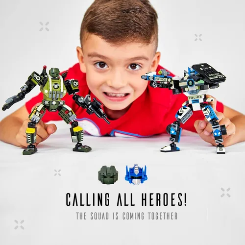 Vista 4 de JITTERYGIT Conjunto de juguetes de regalo con mech de robot del ejército, helicóptero militar creativo STEM, kit de bloques de construcción