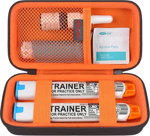 Vista 9 de Elonbo Estuche de transporte EpiPen, kit de medicina de viaje para 2 bolígrafos Epi o Auvi Q, inhalador de ventolin, aerosol nasal, medicamentos
