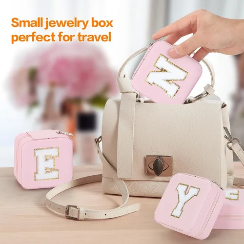 Vista 6 de Joyero pequeño organizador de viaje con espejo, regalos de moda para mujeres y adolescentes, estuche de viaje portátil de doble capa, cajas