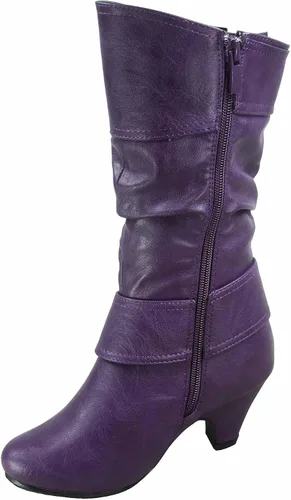 Vista 2 de FZ Auto-9ks - Botas de tacón bajo con cremallera lateral y punta redonda para niña