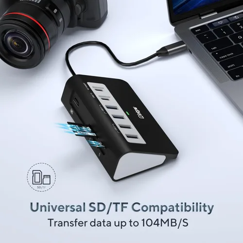 Vista 6 de P9 USB C Hub, INTPW 9-en-1 Adaptador USB Multipuerto con HDMI 4K, PD 100W, USB-C y 2 USB A 3.0 5Gbps, 2 USB A 2.0, Lector de Tarjetas SD/TF, Hub USB