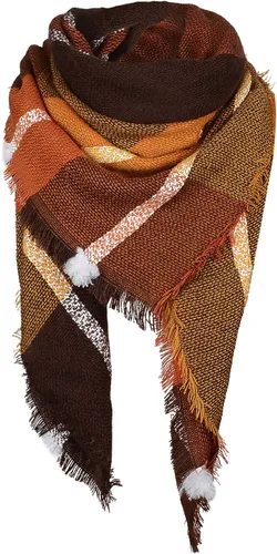 Vista 2 de American Trends Bufanda de otoño e invierno para mujer, bufanda a cuadros con borlas, suave y cálida manta para mujer