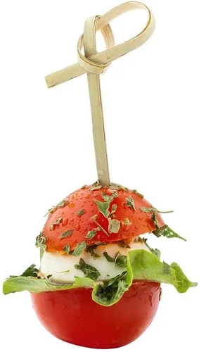 Vista 18 de Púas de aperitivos de 4 pulgadas, 1000 púas de nudo anudado, nudo en bucle, para alimentos o bebidas, brochetas de cóctel de bambú marrón, extremo