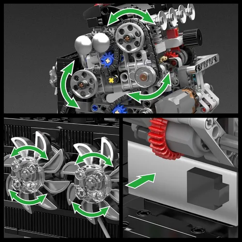 Vista 4 de Mould King 10234 VTEC Kit de construcción de modelo de motor, más de 772 piezas, proyecto de montaje mecánico tipo V con pistón sincronizado