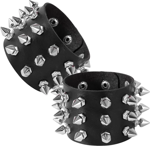 Vista 9 de Manfnee Pulsera de cuero punk, pulsera trenzada con remaches para hombres y mujeres, ajustable