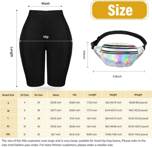 Vista 3 de Traje de los años 8090 para mujer, kit de disfraz de hip hop, accesorios de rapero de los años 90, camiseta de béisbol, riñonera, pantalón de yoga