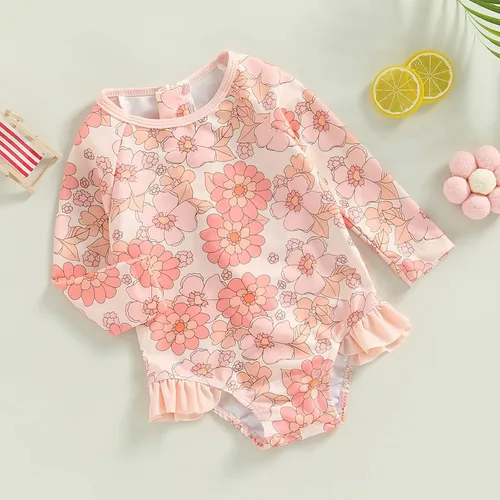 Vista 2 de MERSARIPHY Traje de baño de una pieza para niña pequeña, traje de baño de manga larga, traje de baño para niñas
