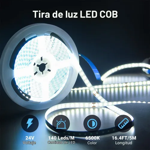 Vista 4 de DAYBETTER 16.4FT Tira de luces LED COB regulable, luces LED de alta luminosidad, 6500K blanco brillante de luz diurna, 24V, 140 LEDs, cinta LED Luz