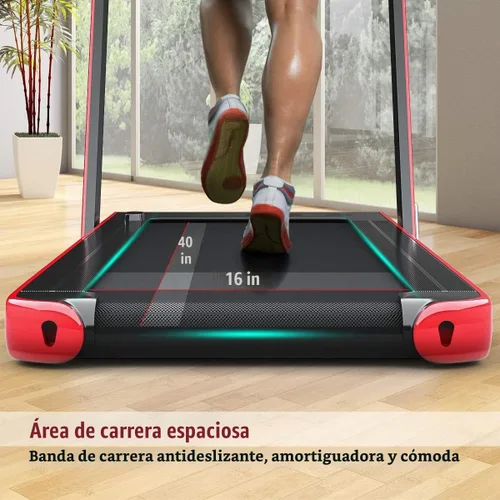 Vista 3 de GYMAX Caminadora Compacta, Caminadora Plegable de Doble Pantalla de 2.25HP para el Hogar con Control Remoto/Aplicación Inteligente, Caminadora