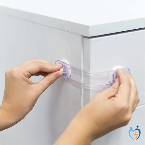 Vista 7 de Perma - Cerraduras adhesivas de seguridad para bebés y niños, 20 unidades, transparente/blanco