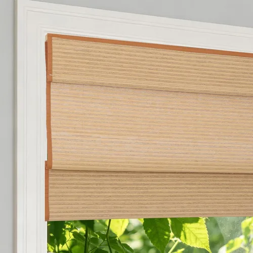 Vista 9 de Persianas romanas de bambú sin cordón, persianas opacas personalizadas, persianas de bambú natural tejidas para ventanas, puerta de vidrio Beige
