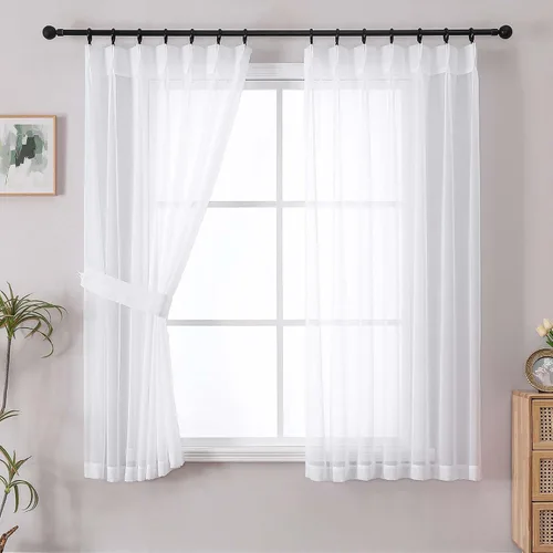 Vista 32 de OWENIE - Cortinas semitraslúcidas con plisado de pellizco blanco de 96 pulgadas de largo para dormitorio y sala de estar, cortinas modernas de aire