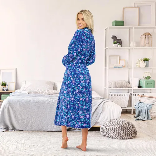 Vista 4 de Alexander Del Rossa Bata de baño larga de punto de algodón suave para mujer con bolsillos, bata de baño larga