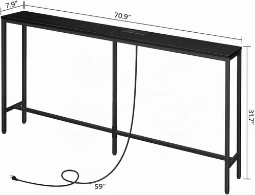 Vista 2 de MAHANCRIS Mesa consola de 70.9 pulgadas con toma de corriente, mesa de sofá estrecha, mesa de entrada industrial con puertos USB, detrás del sofá