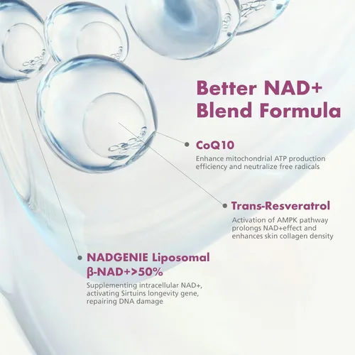 Vista 2 de VHC Suplemento NAD+, liposomas alternativos NMN con CoQ10, Trans-Resveratrol para mujeres y hombres, energía de apoyo, antienvejecimiento, enfoque