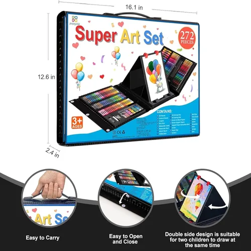 Vista 8 de Suministros de arte, paquete de 272 juegos de arte para niñas, niños, adolescentes, artistas, caja de arte de regalo de lujo con caballete triple