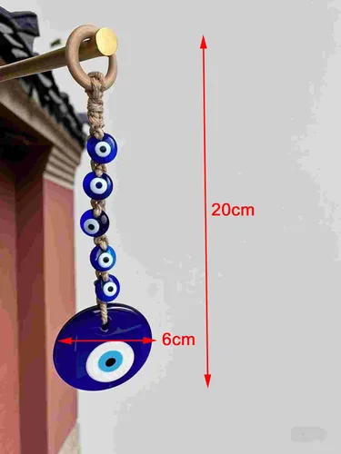 Vista 2 de Amuleto de cristal azul de 7.9 pulgadas con amuleto turco griego de nazar de buena suerte, adorno colgante hecho a mano para el hogar, oficina